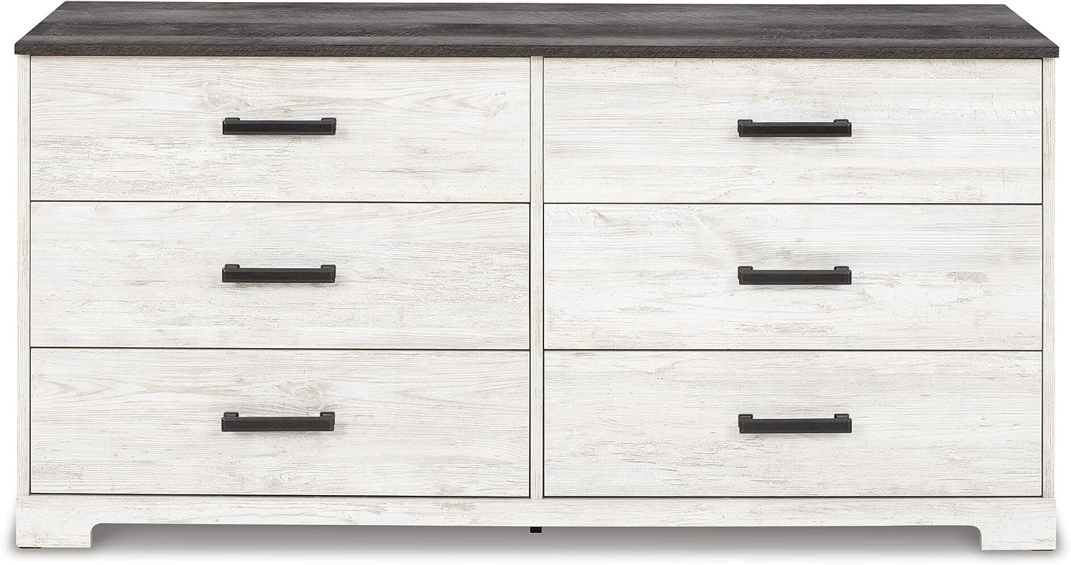 Signature Design by Ashley Shawburn Modern Farmhouse 6 Drawer Dresser, Two Tone White & Dark Gray