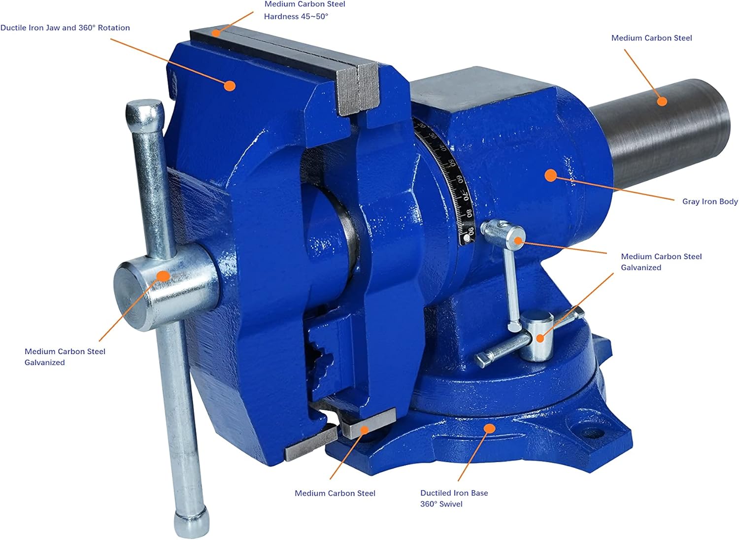 Rolin Vise 5 Inch Multi-Function Vises With Anvil Blue Bench Vise Heavy Duty Tools 360 Degree Swivel Base