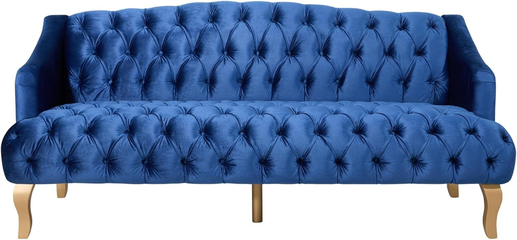 Christopher Knight Home Minxi Velvet Upholstered 3 Seater Sofa Couch, Wooden Home Sofa Living Room, Comfy Cloud Couch for Bedroom, Home Office, Button Tufted with Diamond Stitching, Dark Blue