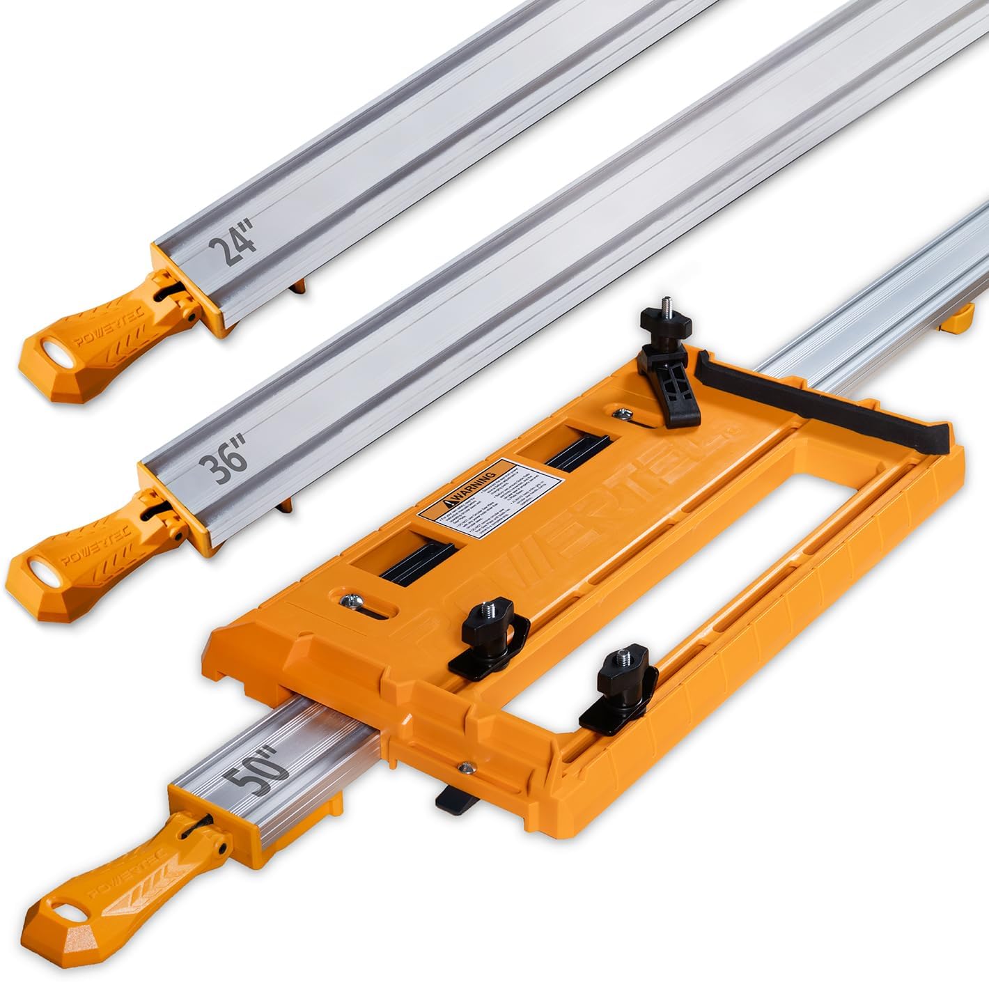 POWERTEC 72388 Circular Saw Track Plate with 24, 36, 50 Inch Straight Edge Clamps, Tool-Free Mounting System, Adjustable Fence for Fast and Accurate Cuts