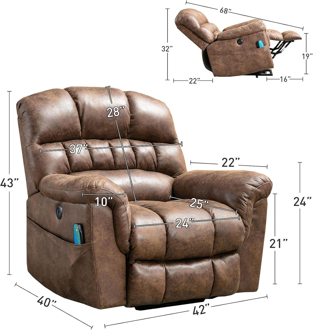 Bonzy Home Power Lift Chairs Recliner with Massage and Heating, Electric Recliner Chair with 24' Wide Seat for Big People, Full Padded Backrest, Waterproof Faux Leather, USB Charging Ports, Brown
