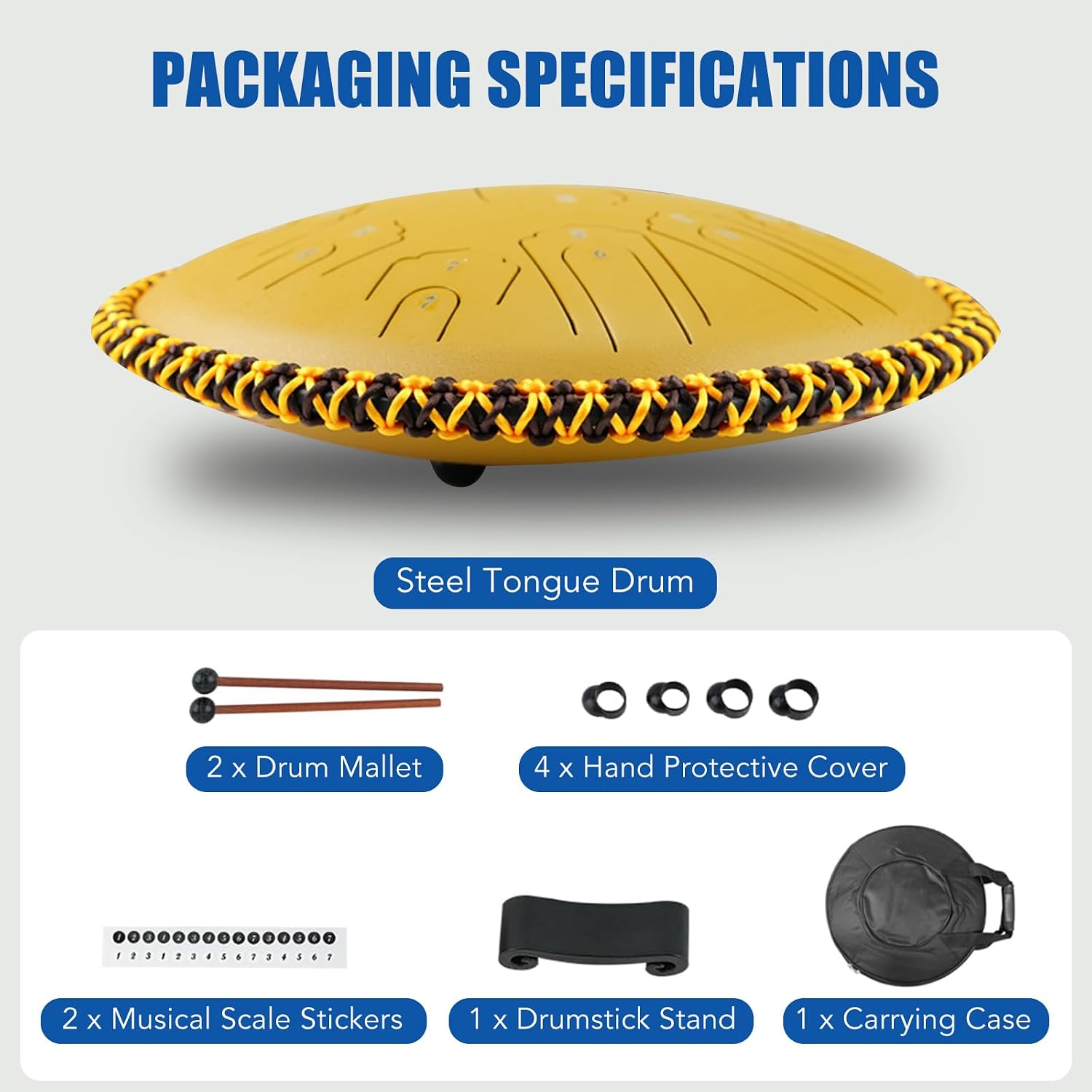 Generic Steel Tongue Drum 15 Inch 21 Notes - C Major Handpan Drum with Drum Mallets for Meditation Yoga Beginners Majors Family Friends Handpan Drum（Gold）