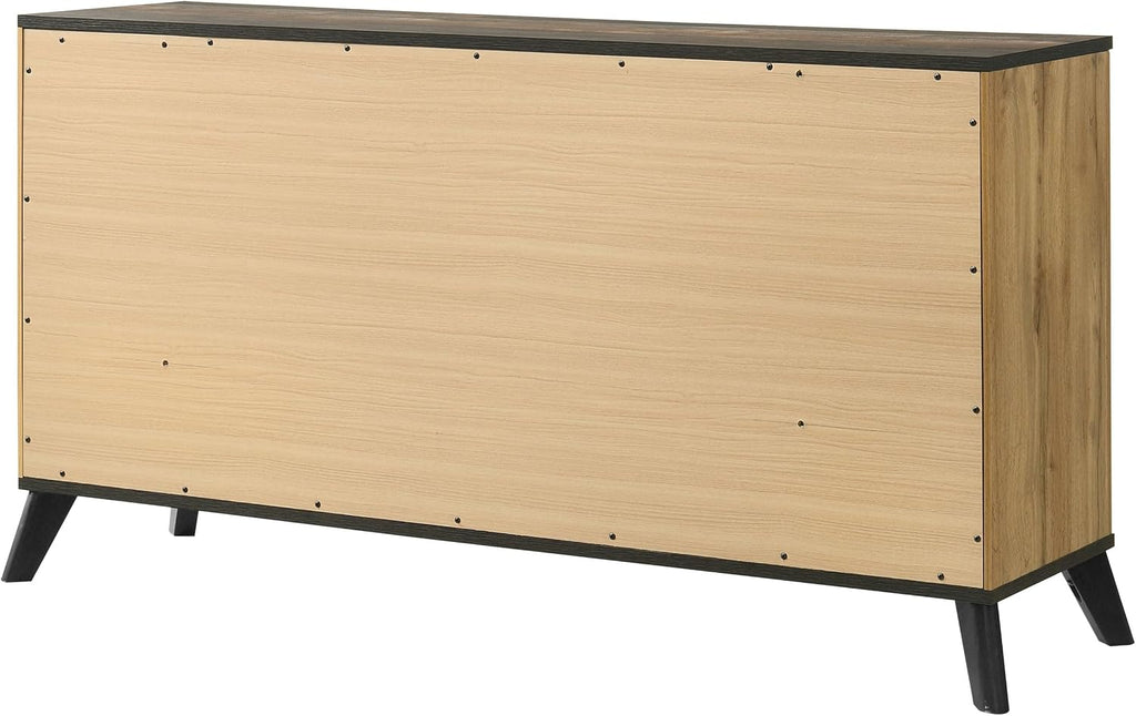 Coaster Home Furnishings - Kaywood - Engineered Wood - 6-Drawer Dresser with Mid-Century Modern Style, Two-Tone Design, Black Pull Handles, Weathered Brown Top Finish - Bedroom - Natural Pine - 225003