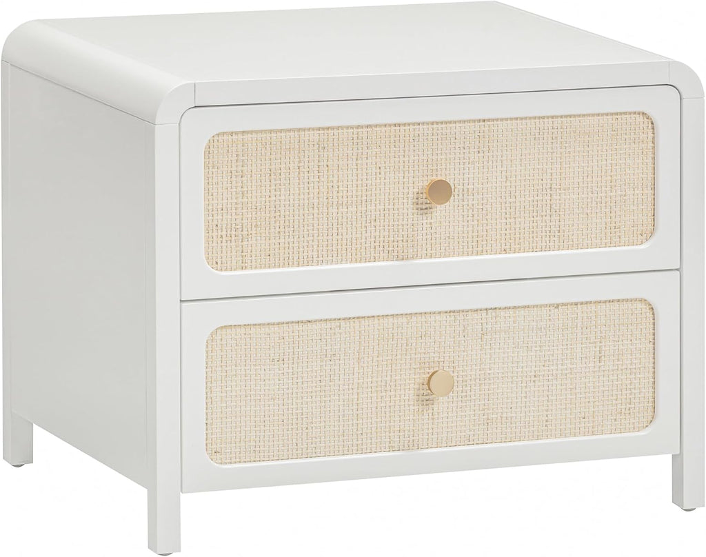 Tov Furniture Patty White Rattan 2 Drawer Nightstand