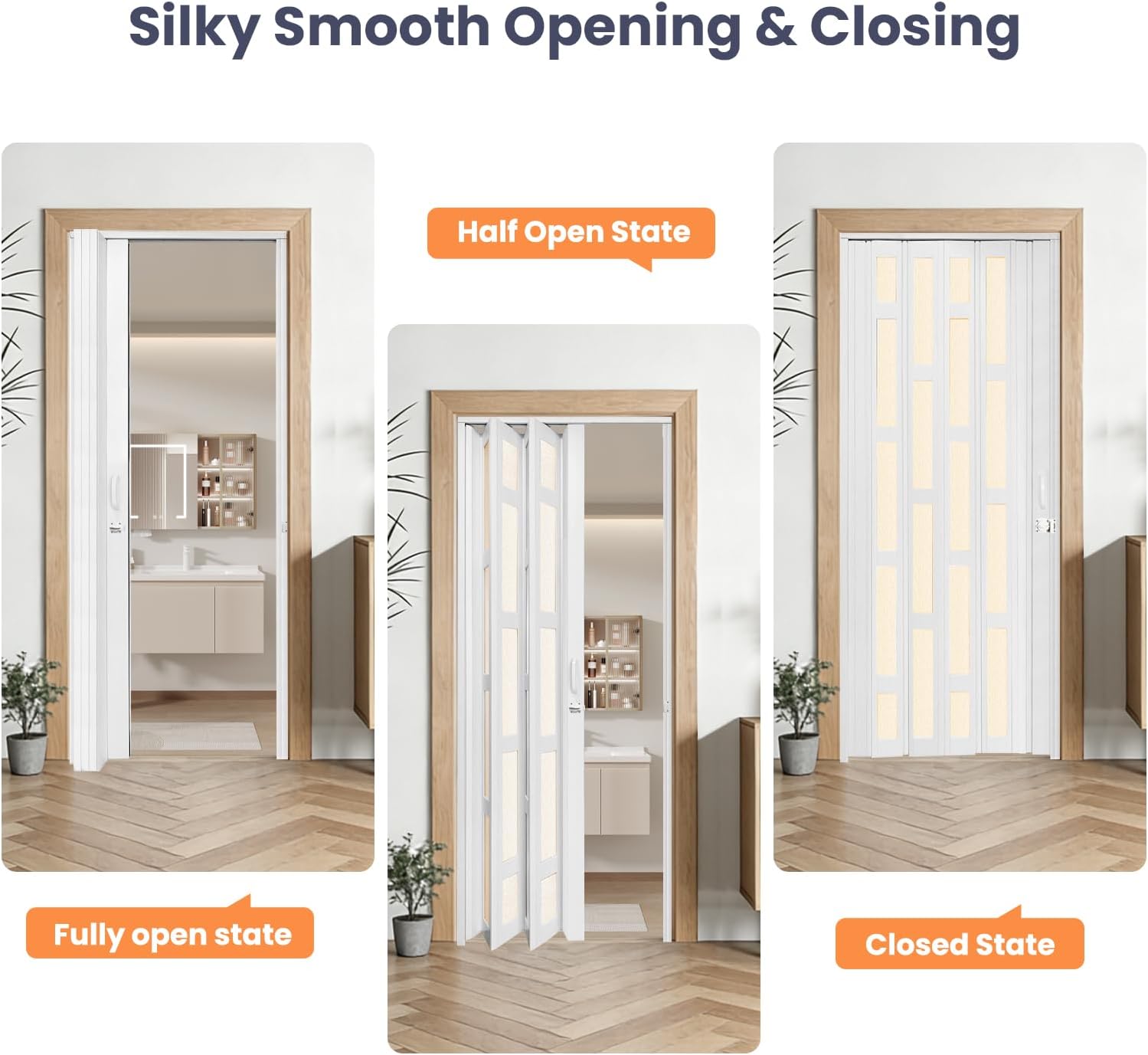 DIYHD 38X80in Glass Accordion Door with Latch&Handle, Double-Layer Thickened PVC Folding Interior Door with Frosted Acrylic - Blocks Views, Lets Light In, Easy Install for Closet, Utility&Room Divider