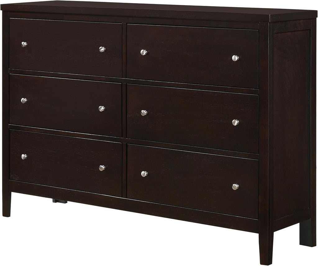 Coaster Home Furnishings - Carlton - Wood - 6-Drawer Dresser with Contemporary Style, Wide Drawers, Round Knobs, Rectangular Structure, Tip-Over Restraint - Bedroom - Cappuccino - 202093