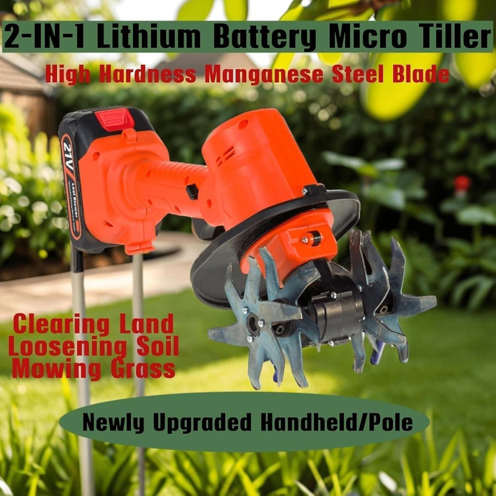 21V Cordless Tiller Cultivator – Lightweight Electric Garden Rototiller with Rechargeable Battery, 4 Tines, 10cm Depth for Lawn, Yard & Gardening,A,Orange