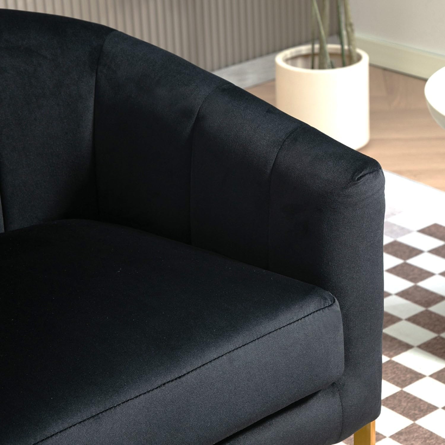 Container Furniture Direct Velvet Modern Accent Armchair - Luxury Gold Frame | Versatile Seating for Living Room, Bedroom, Office, Black