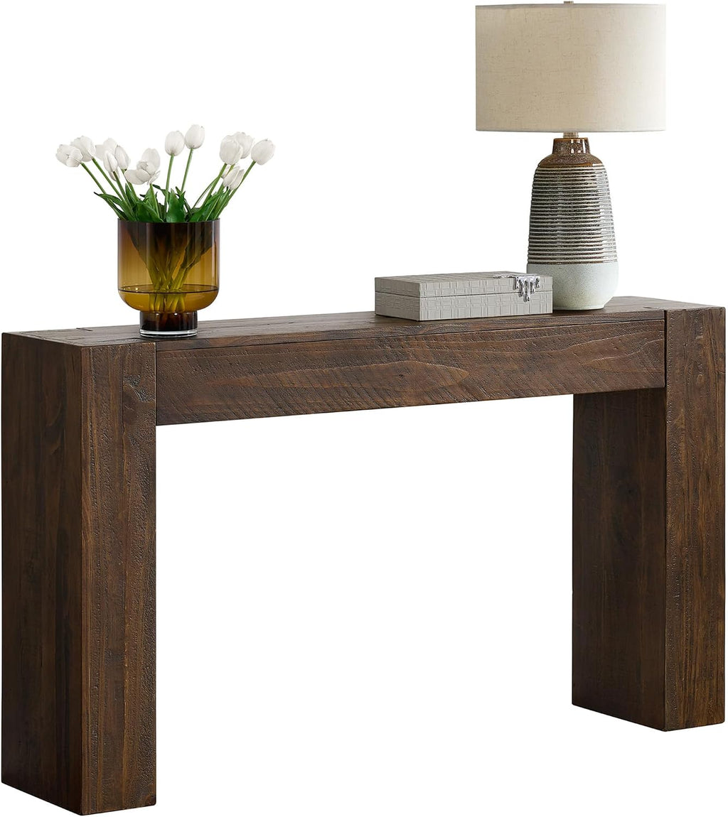 Alaterre Furniture Stockyard Solid Wood Console Table - 56 Inch Modern Farmhouse Entryway Table - Easy Assembly Living Room Furniture for Behind The Couch, Entryway, or Hallway (Brown)