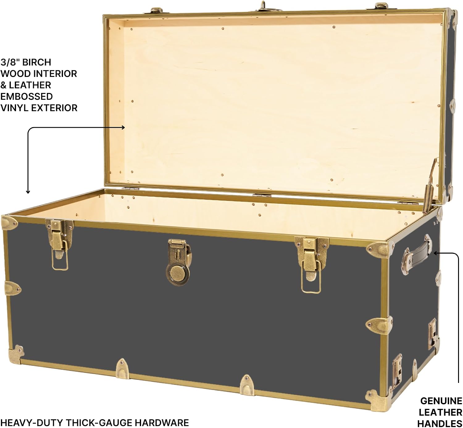 Rhino Trunk & Case Classic XXL College Trunk with Antique Brass Hardware, Soft Close - 36'x18'x18', Seats 1500+ lbs, USA Made Secure Dorm Footlocker, Home Storage, Steamer Style Blanket Chest