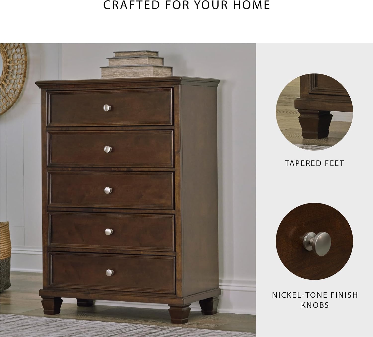 Signature Design by Ashley Danabrin Traditional 5 Drawer Chest for Bedroom, Dark Brown