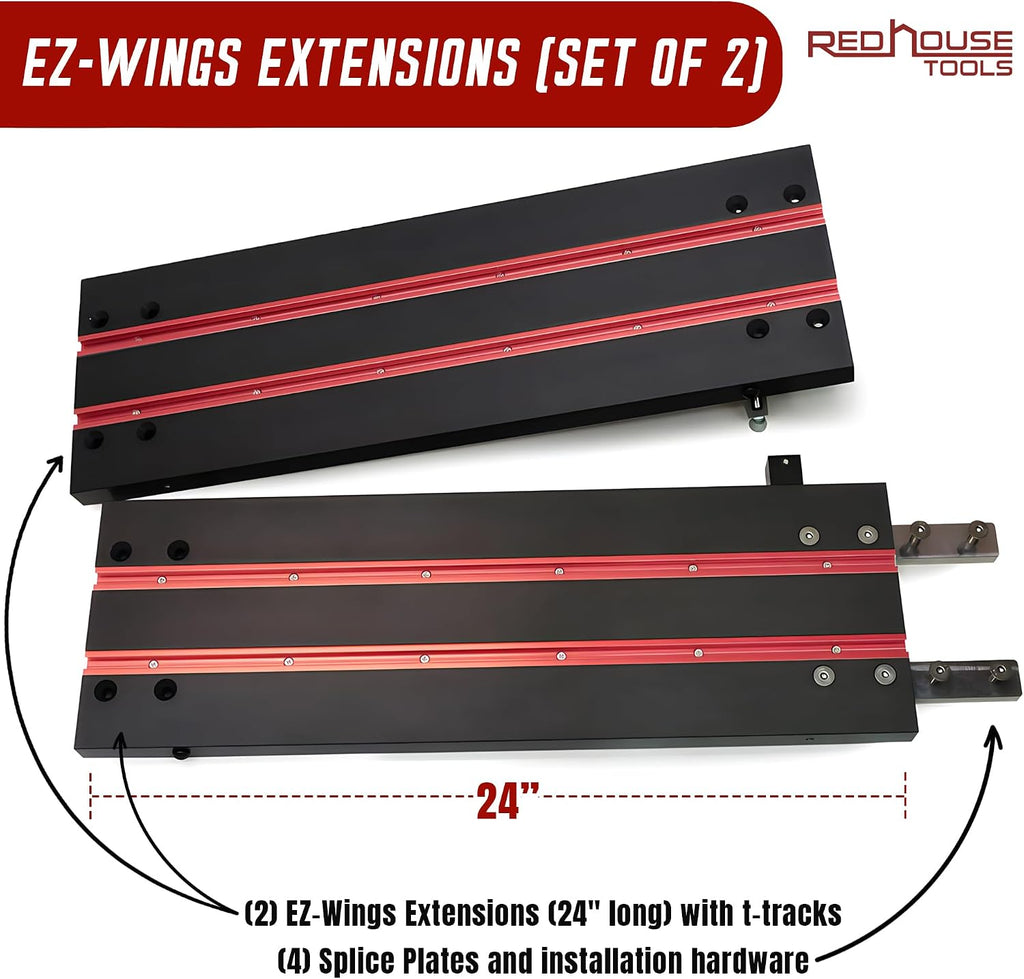 EZ-Wings Extensions - Aluminum T Track Accessories for Woodworking | 24' Extension with T Tracks, Splice Plates, Hardware | Set of 2