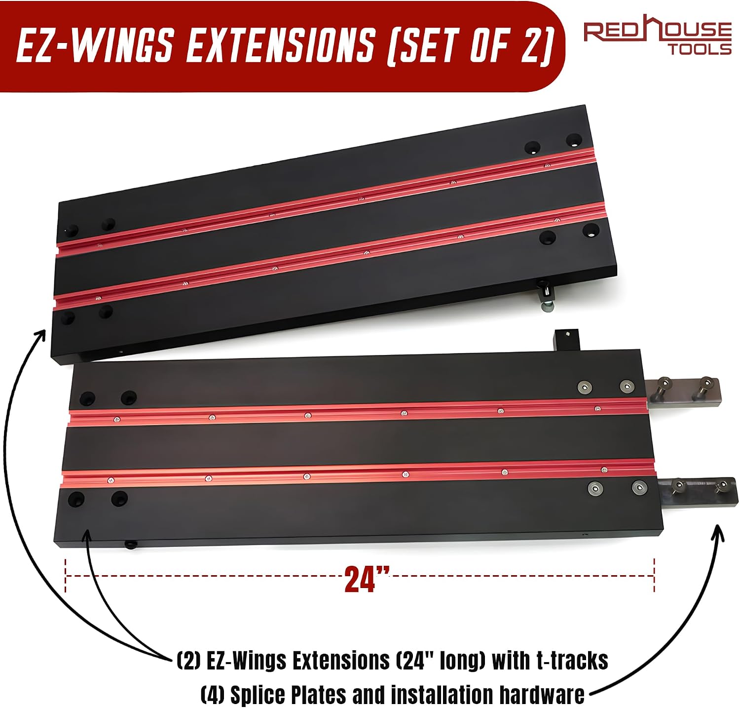 EZ-Wings Extensions - Aluminum T Track Accessories for Woodworking | 24' Extension with T Tracks, Splice Plates, Hardware | Set of 2