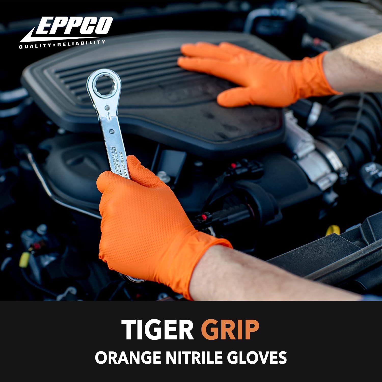 EPPCO TigerGrip 8-Mil Nitrile Glove Disposable Powder, Latex Free Textured Superior Grip Orange Gloves