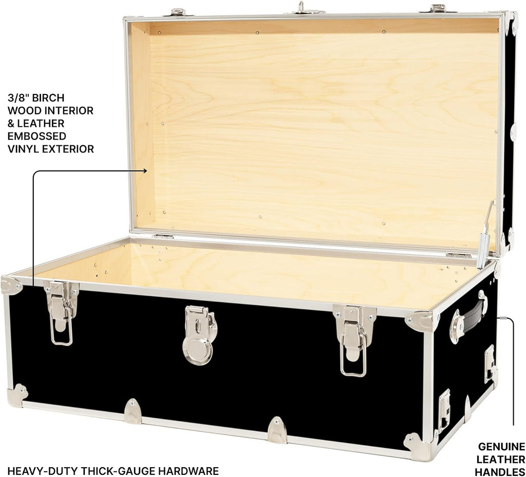 Rhino Trunk & Case Classic Camp & College Trunk with Wheels. 30'x17'x13', 1500+ lbs Capacity - Many Colors, Soft-Close Lid. Strong, USA Made Summer Camp Footlocker and Secure Dorm Storage Chest