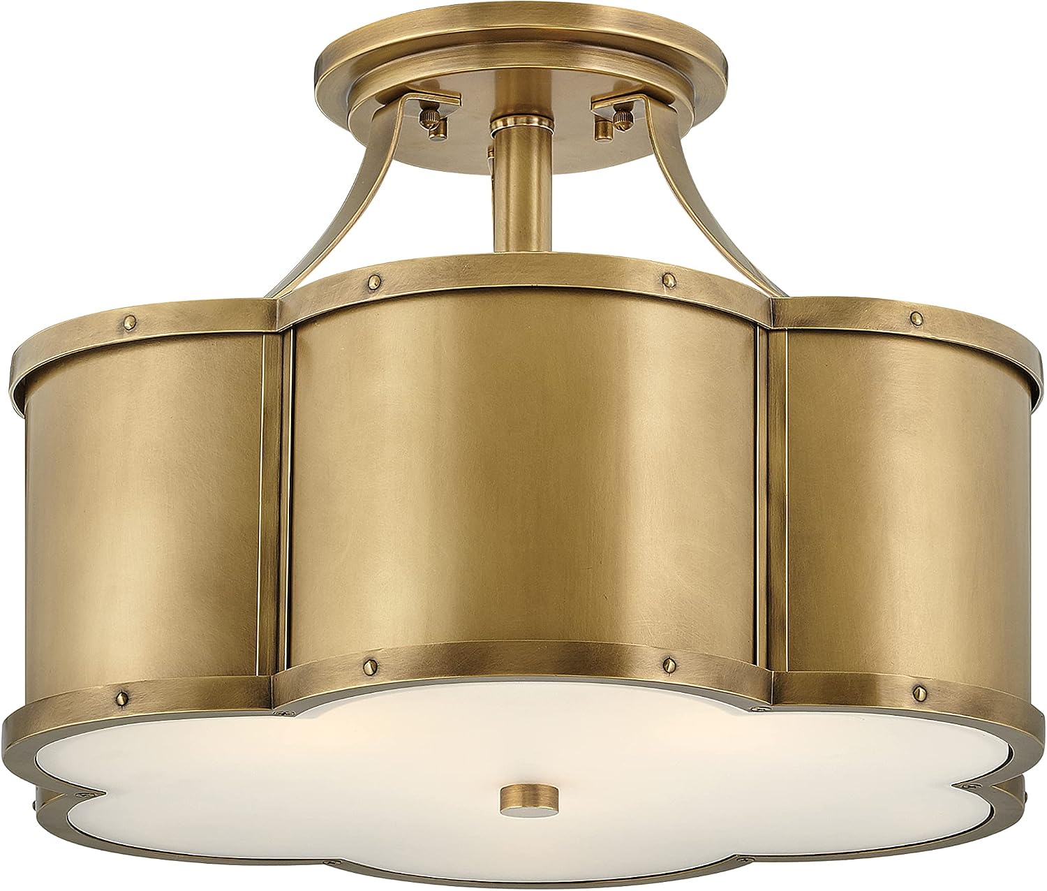 Hinkley Chance Three Light Medium Semi-Flush Mount Fixture – Classic, Timeless Details, Etched Lens – Heritage Brass