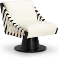 Meridian Furniture 33002Cream Millwin Collection Art Deco Swivel Accent Chair with Rich Cream Vegan Leather, Black Finish, Solid Wood Frame and Base, 28' W x 30' D x 32.5' H, Cream