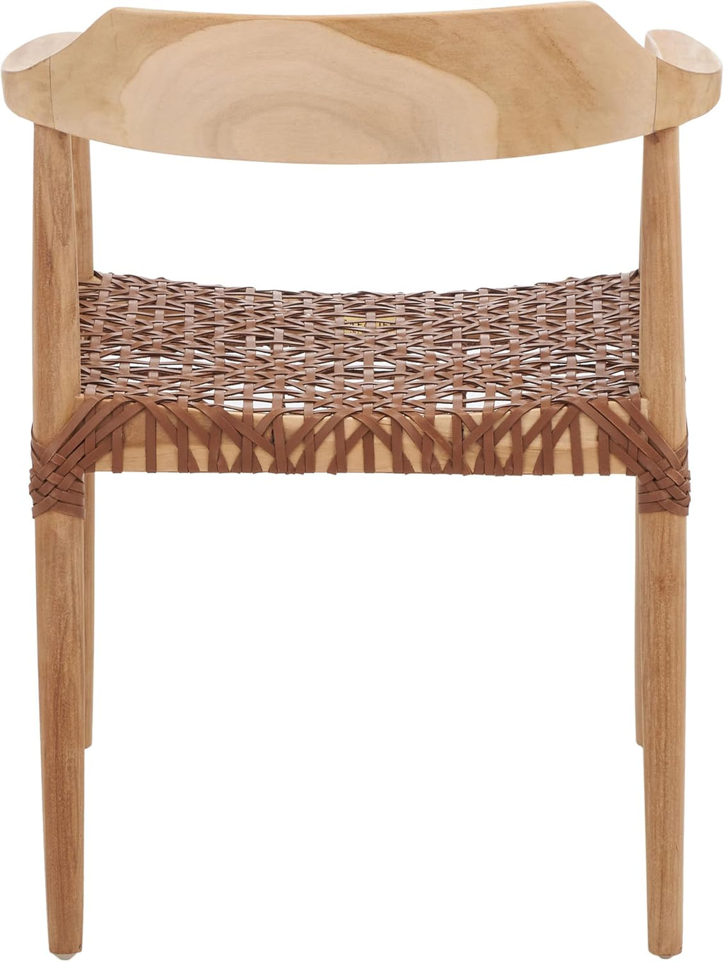 SAFAVIEH Home Collection Munro Natural Teak Wood/Light Honey Leather Woven Accent Chair (Fully Assembled)