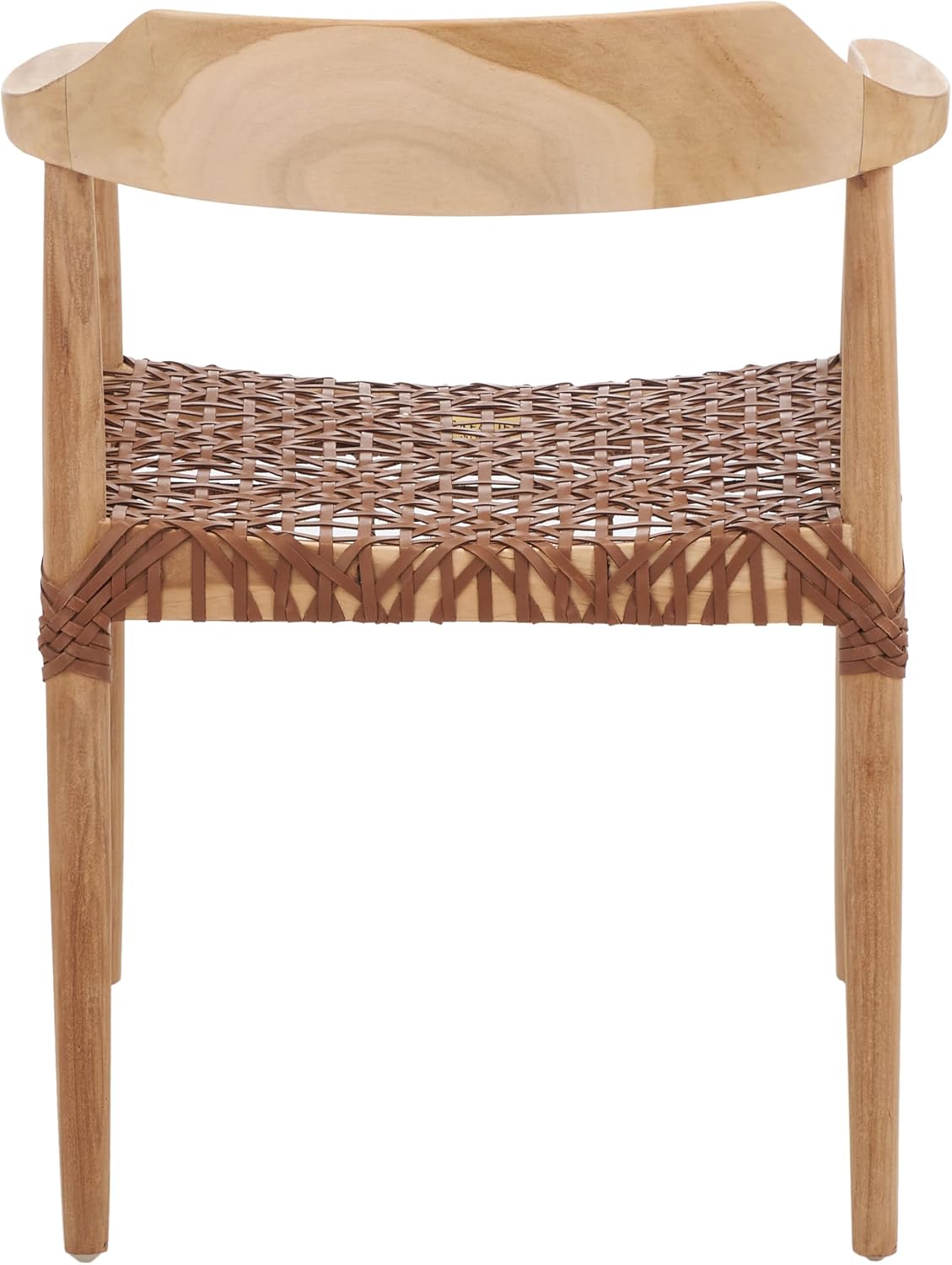 SAFAVIEH Home Collection Munro Natural Teak Wood/Light Honey Leather Woven Accent Chair (Fully Assembled)