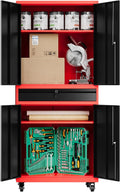 Fesbos 73' Metal Cabinet-Black & Red Heavy Duty Rolling Storage Cabinet Steel Tool Cabinets with Wheels, Shelves, Lockable Doors and Drawers- for Garage, Warehouse Home Office- Assembly Required