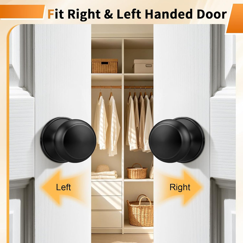 Probrico Interior Closet Door Knob, Black Door Knobs for Interior Doors, Hallway Passage Door Knob with Round Ball Knob, 12 Pack