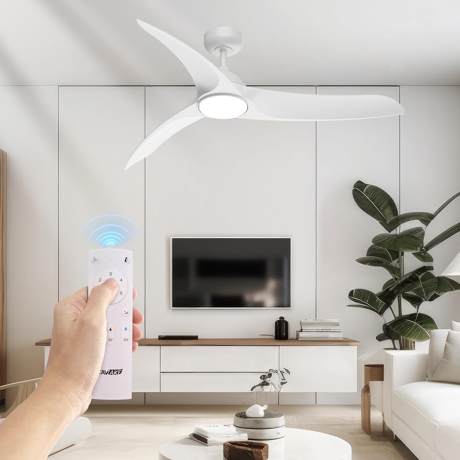 Ceiling Fans with Lights, Flush Mount Ceiling Fan with Light and Remote, LED Dimmable, 6 Speeds, Quiet Reversible Motor, Modern Ceiling Fan with Light for Indoor/Outdoor (White, 42 inch + 56 inch)