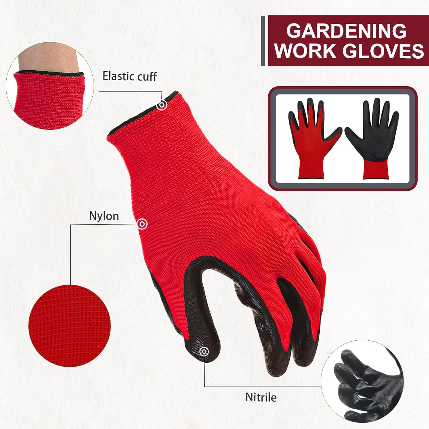 YOUKE OLA 480 Pair Gardening Gloves for Men Women, Breathable Rubber Coated Garden Gloves Working Gloves for Gardening, Construction (Black, Red, Blue)