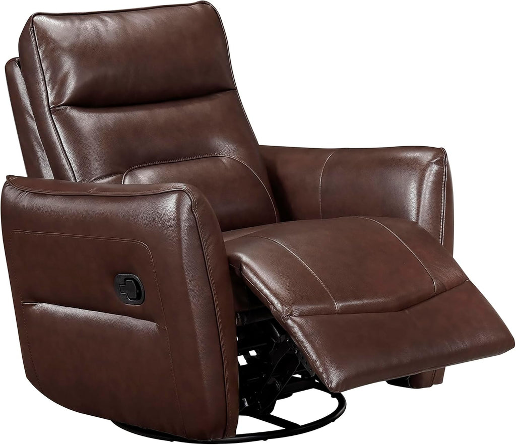 Lexicon Swivel Glider Reclining Chair, Top Grain Leather Match Manual Recliner, Comfy Nursery Glider Recliner, Swivel Reclining Chair for Living Room/Office/Bedroom/Apartment, Brown