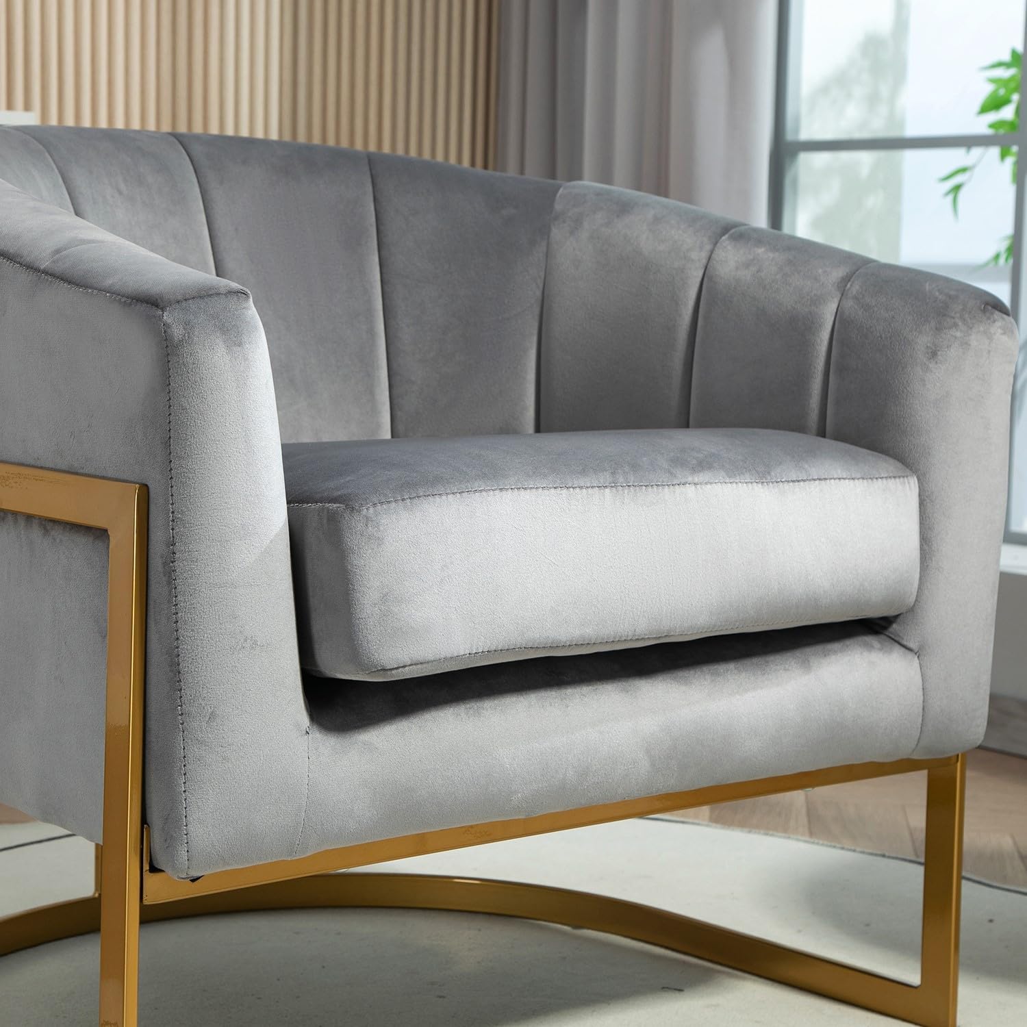 Container Furniture Direct Velvet Modern Accent Armchair - Luxury Gold Frame | Versatile Seating for Living Room, Bedroom, Office, Grey