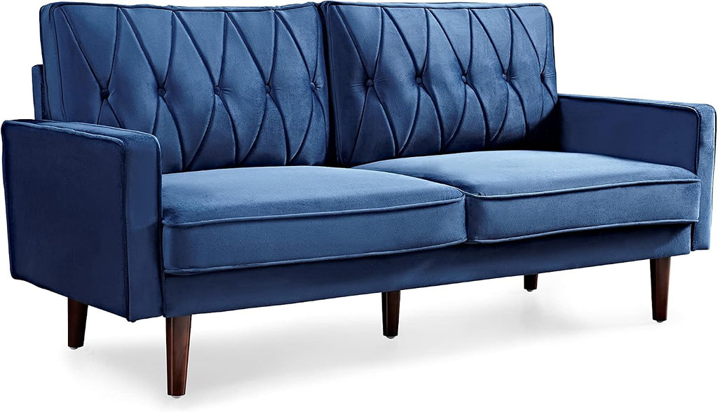 Container Furniture Modern Style Tufted Velvet Couches for Living Room with Soft Fabric Upholstery and Solid Wood Frame, 2 Piece Sofa and Loveseat Set, Dark Blue
