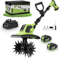 Cordless Tiller Cultivator - 21V 360RPM Electric Garden Tiller with 2 * 4.0Ah Batteries & Fast Charger, 9In Tilling Width and 6.7In Depth, Tiller for Gardening, Lawn, Soil