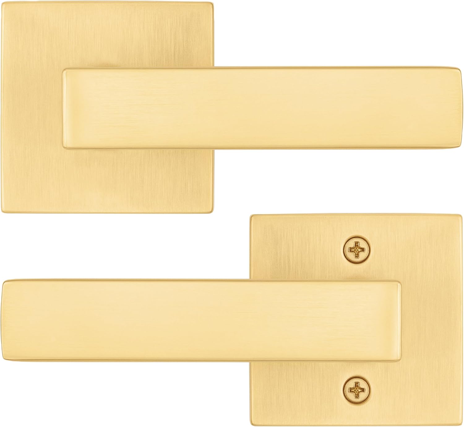 Kwikset Singapore Interior Passage Door Handle, Lever for Closet and Hallway Doors, Reversible Non-Locking Handle Lever, Satin Brass, with Microban Protection (Pack of 4)