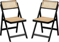 Furlide Rattan Folding Chairs, Modern Mid Century Dining Chairs Set of 2, Outdoor Bamboo Chairs for Bedroom Living Room Reading Room Dining Kitchen, Black