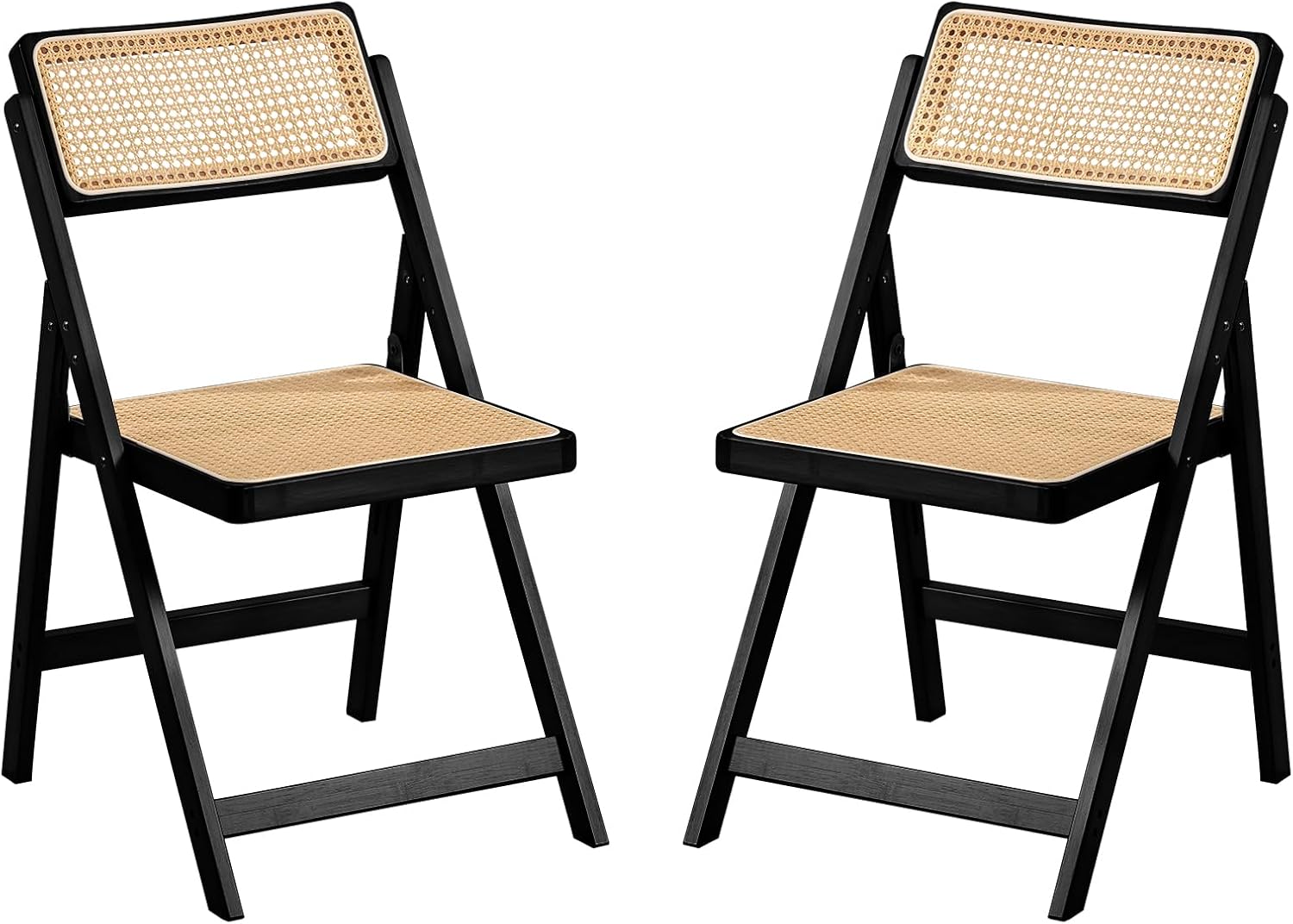 Furlide Rattan Folding Chairs, Modern Mid Century Dining Chairs Set of 2, Outdoor Bamboo Chairs for Bedroom Living Room Reading Room Dining Kitchen, Black