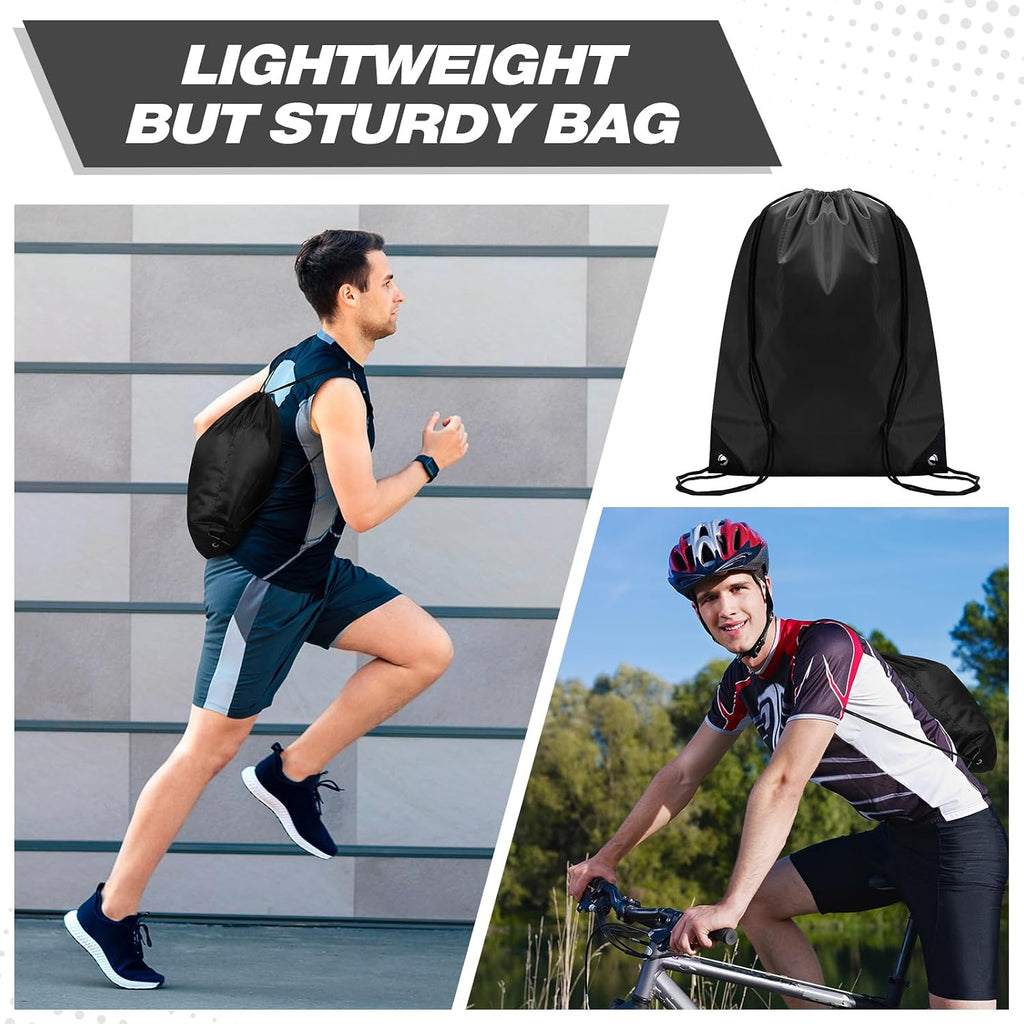 Shappy Drawstring Backpack Bulk Sports Gym Cinch Bag Polyester String Bag for Men Women(Black,200 Pcs)