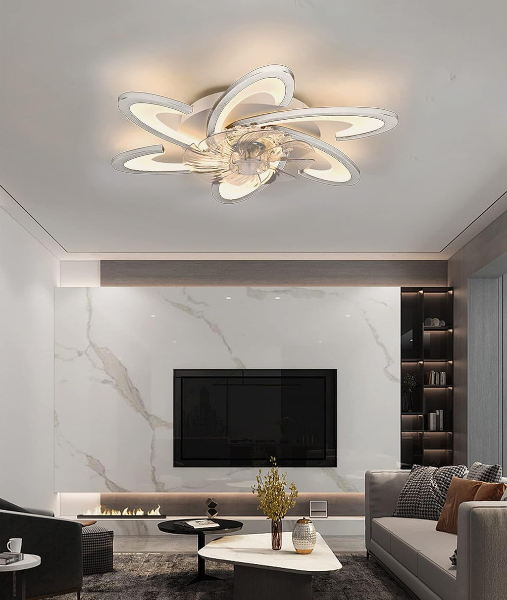 Small Space Ceiling Fan with Light, 23.6' Ceiling Fan with Lights Dimmable LED 6 Speeds Reversible Blades Timing with Remote Control, Ceiling Fans with Light Flush Mount (White)