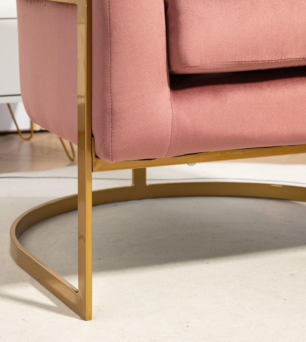 Container Furniture Direct Velvet Modern Accent Armchair - Luxury Gold Frame | Versatile Seating for Living Room, Bedroom, Office, Rose