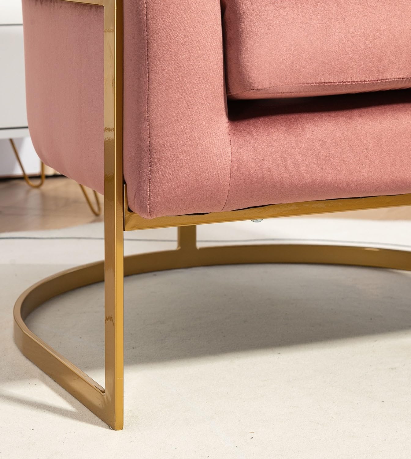 Container Furniture Direct Velvet Modern Accent Armchair - Luxury Gold Frame | Versatile Seating for Living Room, Bedroom, Office, Rose