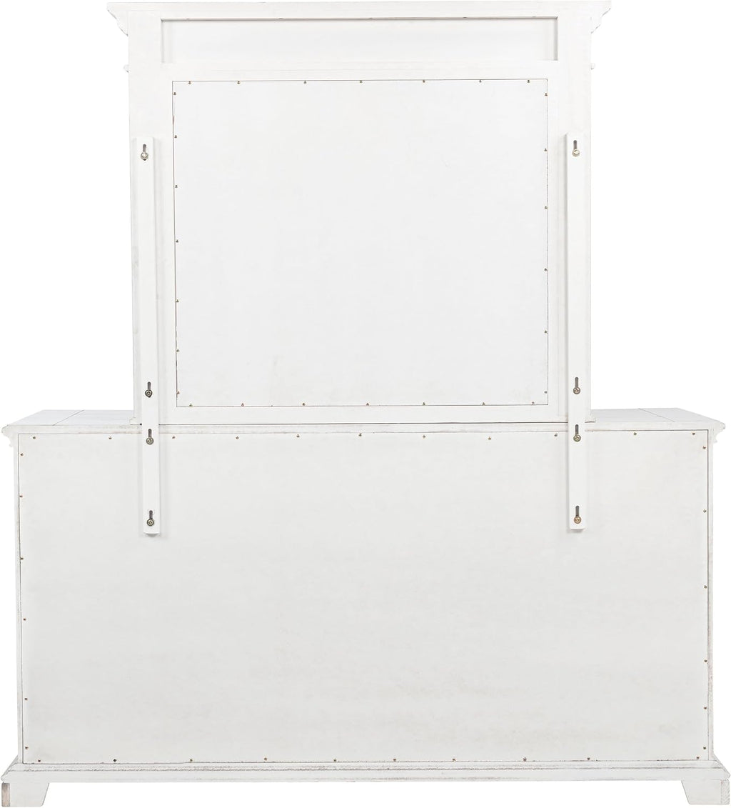 Coaster Home Furnishings - McKinney - Poplar Wood - 6-Drawer Dresser with 50-Inch Rectangular Mirror, Traditional Style, Jewelry Tray, and Antique Bronze Hardware - Bedroom - Vintage White - 215873M