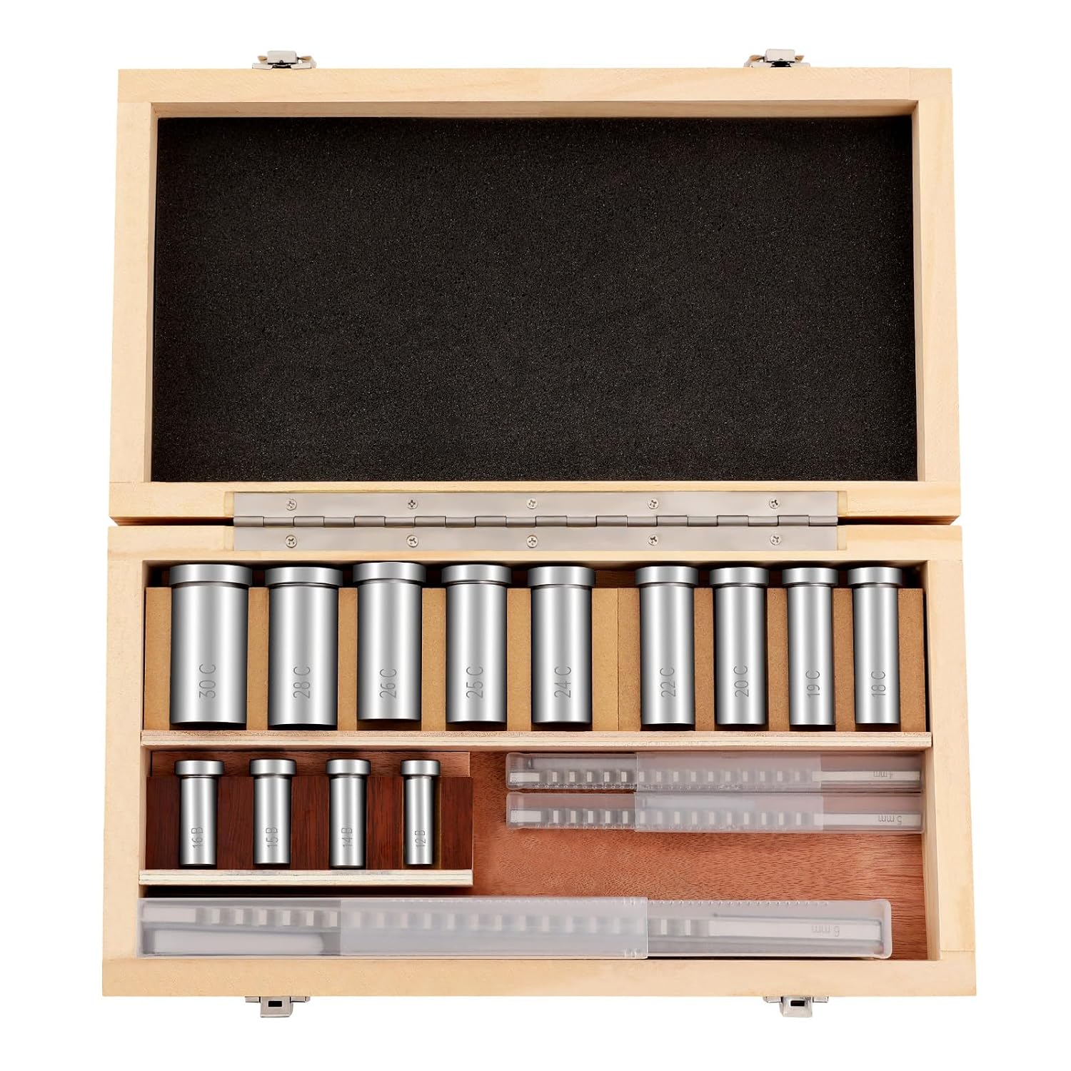 Keyway Broach Sets, Metric Size 4mm B1, 5mm B1, 6mm C, 8mm C Broaches, 13pcs Bushings and 5pcs Shims, Industrial Tools for Lathe