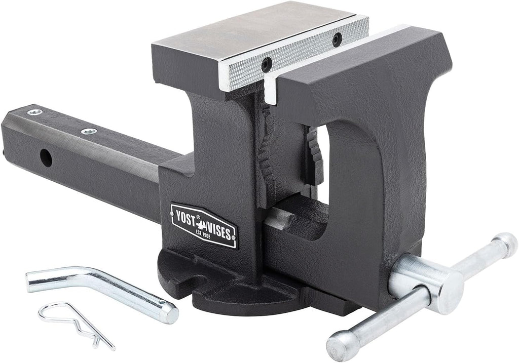 Yost Vise RHV-6 6-Inch Truck Trailer Receiver Vise | Heavy Duty Portable Work Vise | 5.9' Jaw Width, 5.81' Max Jaw Opening, 4.96' Throat | Fits Standard 2' Hitch with Hitch Pin Included