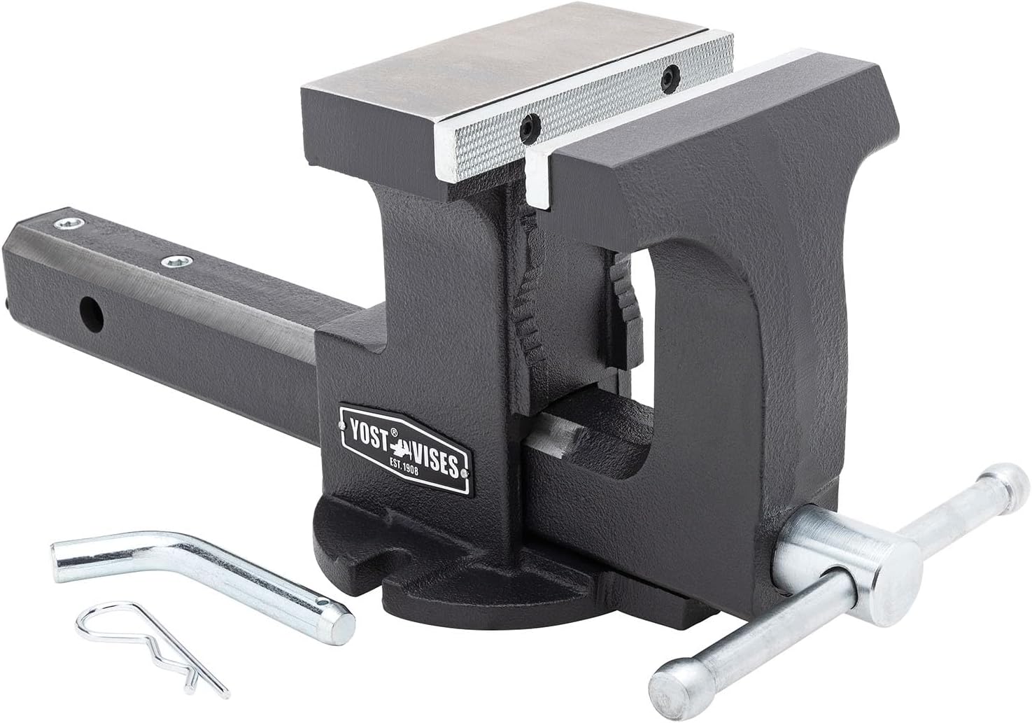 Yost Vise RHV-6 6-Inch Truck Trailer Receiver Vise | Heavy Duty Portable Work Vise | 5.9' Jaw Width, 5.81' Max Jaw Opening, 4.96' Throat | Fits Standard 2' Hitch with Hitch Pin Included