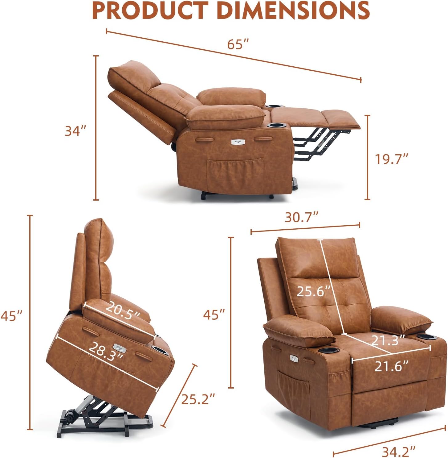 Polar Aurora Power Lift Chair for Elderly,Electric Recliner Chair with Vibrating Massage & Heating,Living Room Chair with Thickened armrest,USB Ports,2 Cup Holders