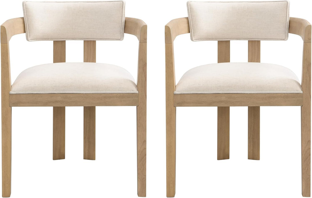 Christopher Knight Home Falcon Fabric Upholstered Dining Chairs Set of 2, Modern Wooden Dining Armchair, Curved Backrest Kitchen Side Chair, Living Room Accent Chair for Extra Seat, Light Ash+Beige
