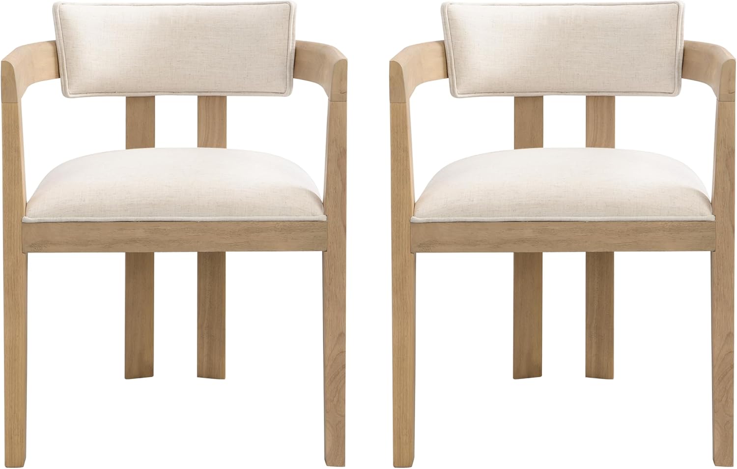Christopher Knight Home Falcon Fabric Upholstered Dining Chairs Set of 2, Modern Wooden Dining Armchair, Curved Backrest Kitchen Side Chair, Living Room Accent Chair for Extra Seat, Light Ash+Beige