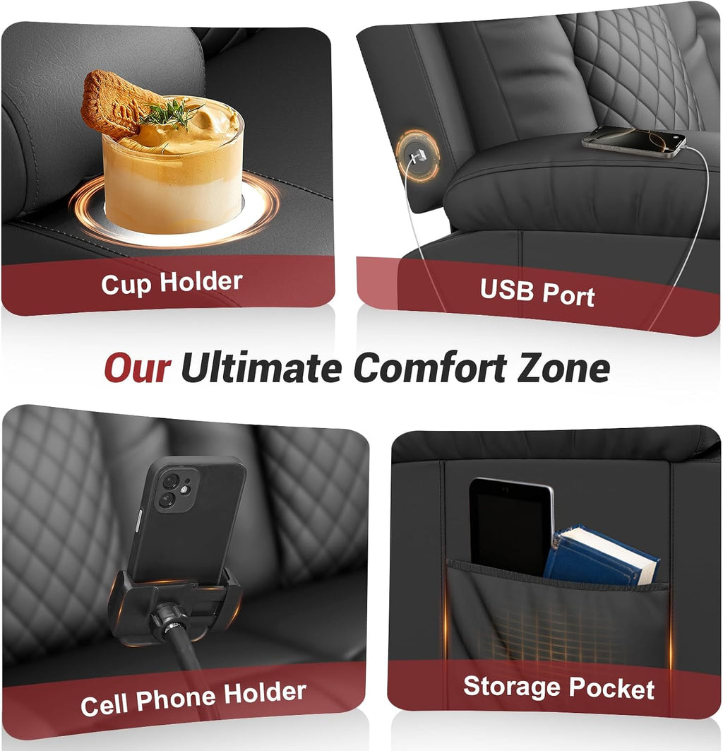 FURNIMAT 2026 Fabric Loveseat Recliner Sofa, 2 Seater Reclining Loveseat Sofa, RV Loveseat Couch, Modern Recliner Chair for Living Room, with Cup Holder and 2 Cell Phone Holders, USB Ports, Black