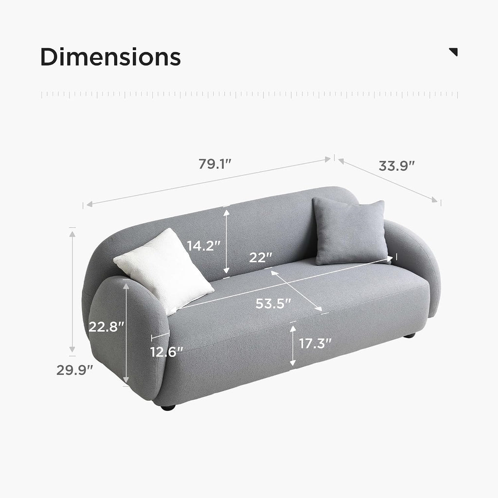 Acanva Modern Minimalist Sofa for Living Room Lounge Home Office, Rounded Edges Couch with Soft Boucle Upholstered, 74'W, Grey