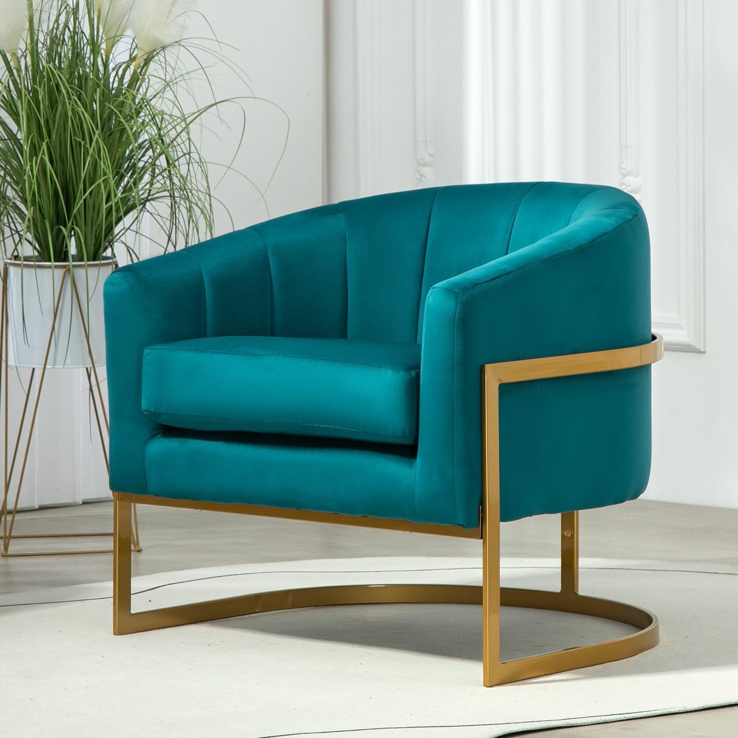 Container Furniture Direct Velvet Modern Accent Armchair - Luxury Gold Frame | Versatile Seating for Living Room, Bedroom, Office, Greenish Blue