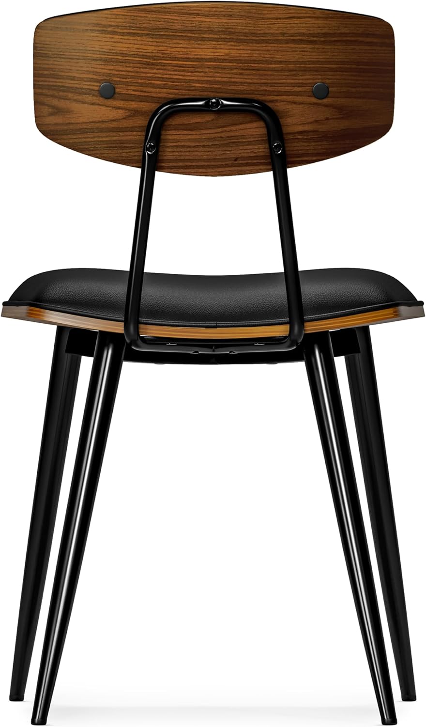 SIMPLIHOME Mavis Dining Chairs - Mid-Century Modern Iron Frame and Vegan Faux Leather Kitchen Chair Set in Black, Dining Room Seating with Curved Wood Veneer Backrest and Padded Seat (Set of 2)