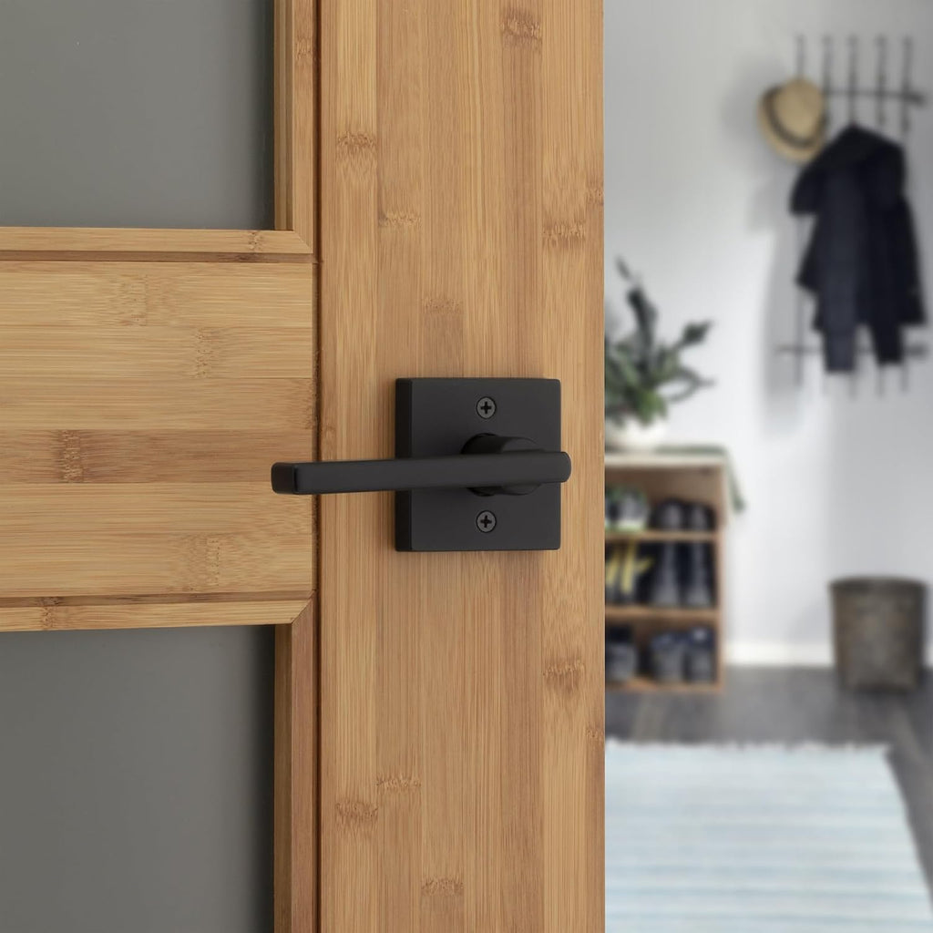 Kwikset Halifax Interior Passage Door Handle, Lever for Closet and Hallway Doors, Reversible Non-Locking Handle Lever, Matte Black, with Microban Protection, 10 Pack
